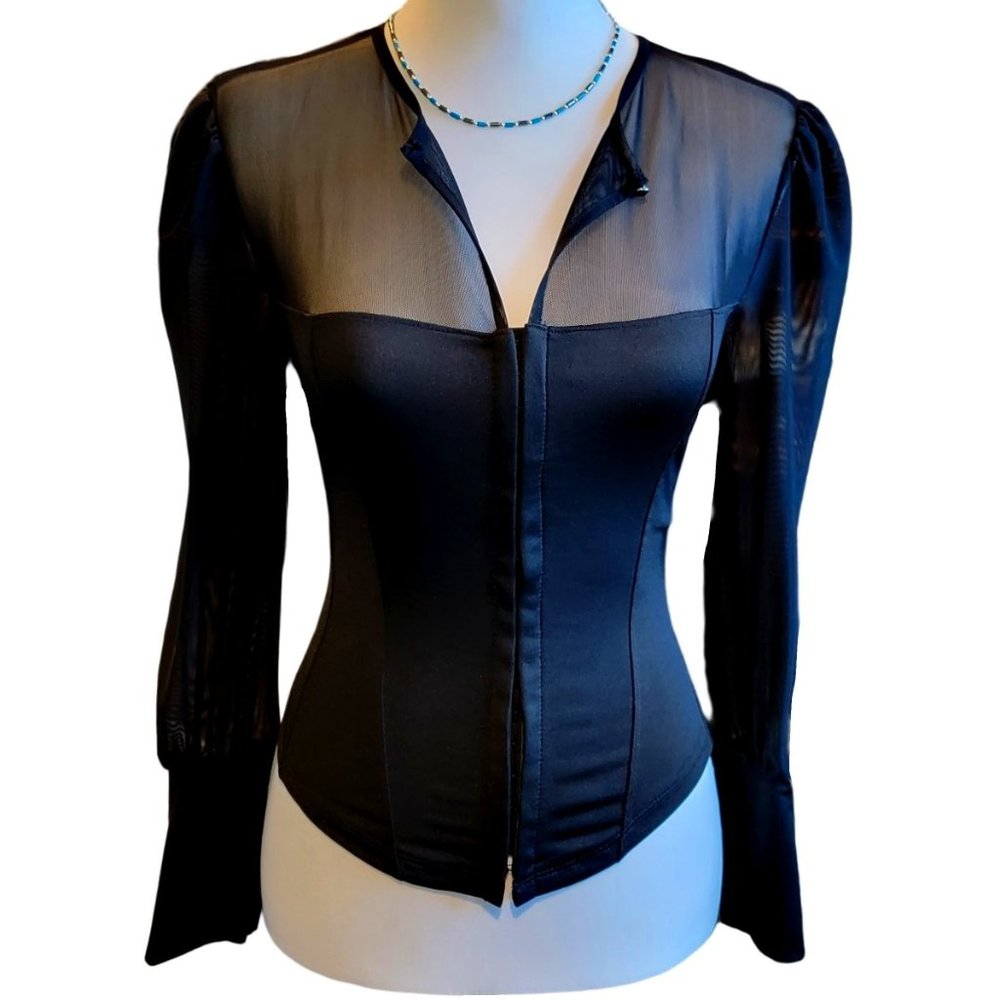 NWOT Vintage Express Black Lace-Up Long Sleeve Corset Top – Size Small